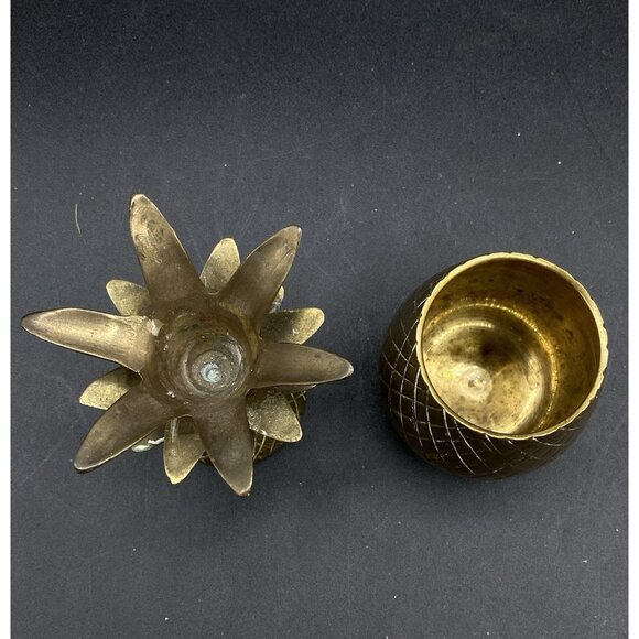 DESSAU Brass Pineapple Trinket Box Solid Brass India 5" Tall Candle Holder - Picture 4 of 8